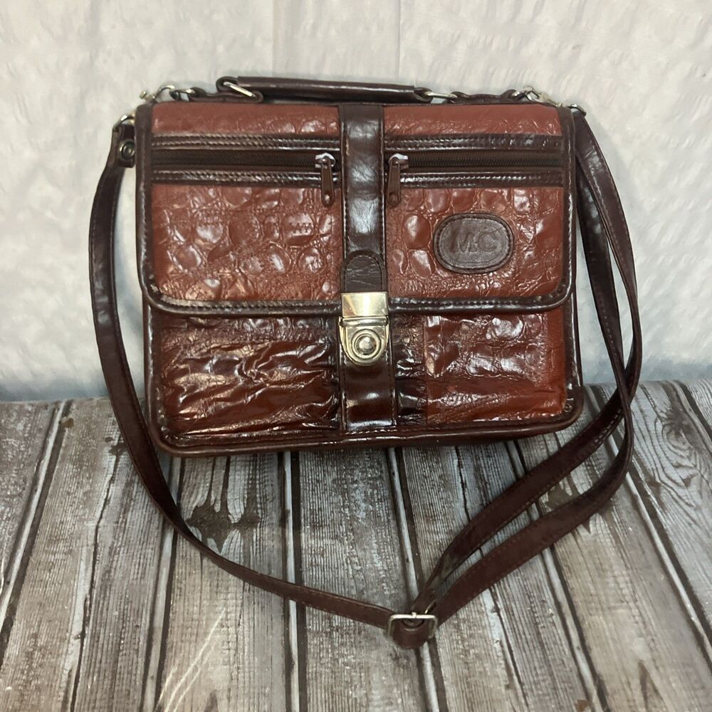 VTG MC Marc Chantal Leather Hand Bag Shoulder Crossbody Purse Alligator Pattern